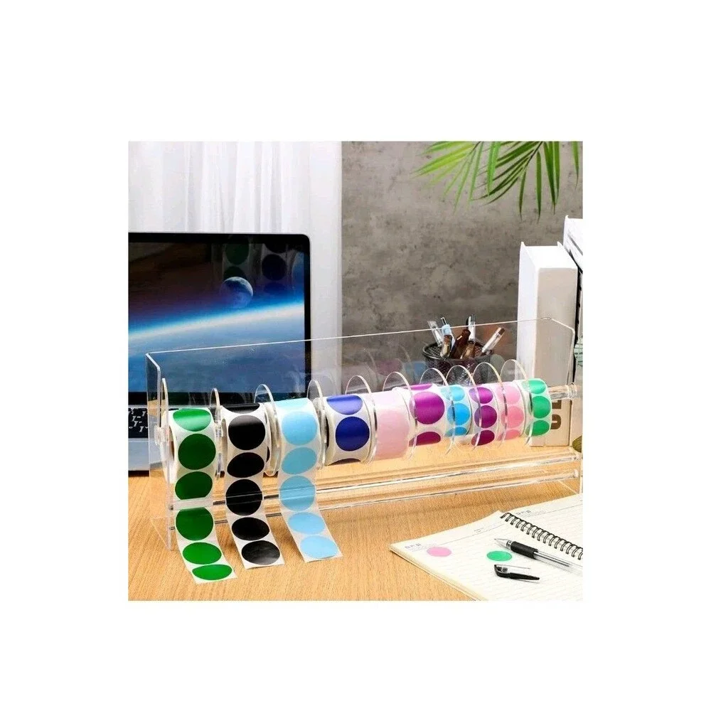 Qilery Adjust Label Dispenser Acrylic Roll Sticker Dispenser Sticker Hold 12Disk